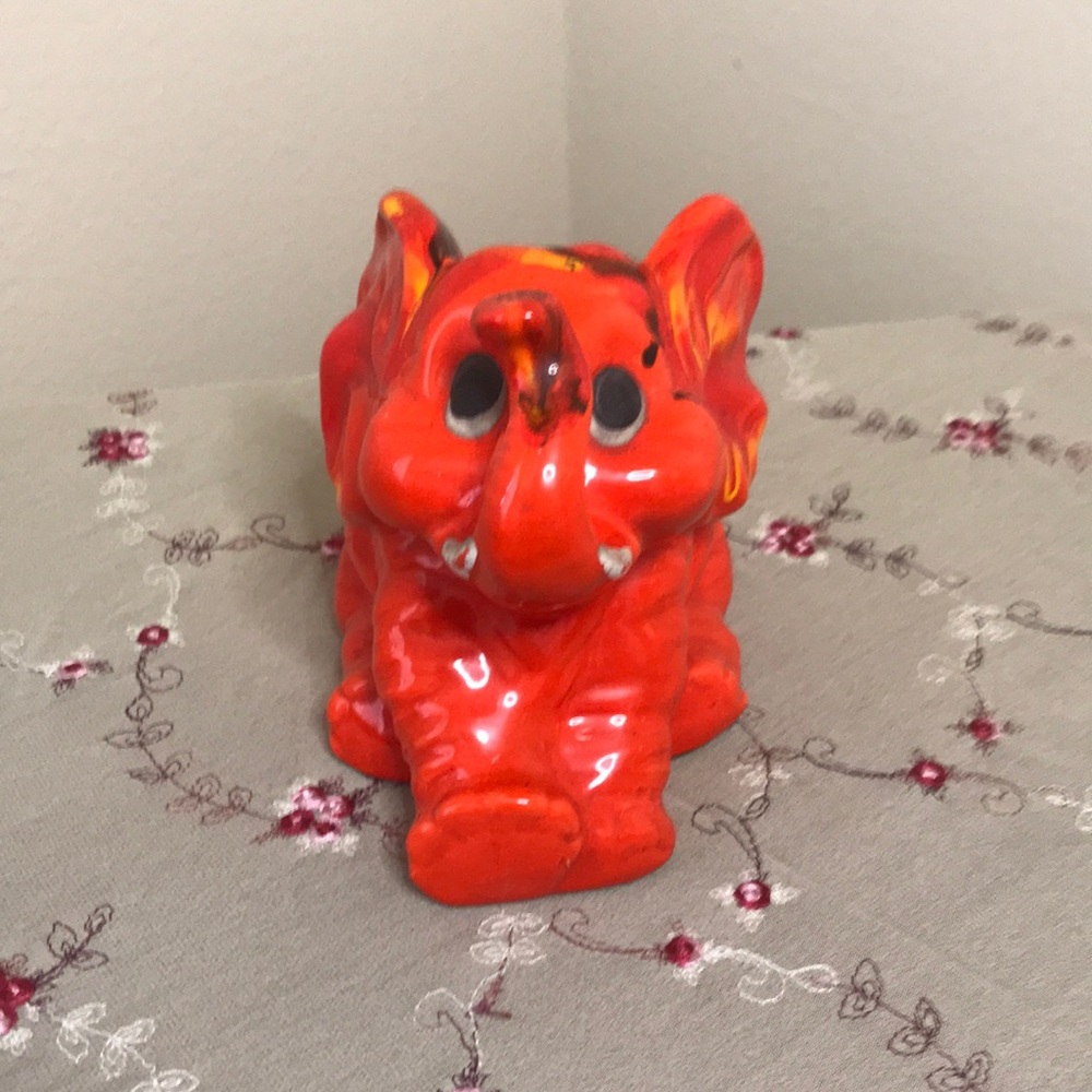Orange Ceramic Elephant with Black and orange drip glaze